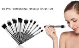 Mini Makeup Brushes Set for Travel Set Synthesized 10 Pieces (Black Silver)