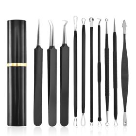 Aluminum Cylinder Mounted Acne Needle Set Of 10 Pieces (Color: BLACK)